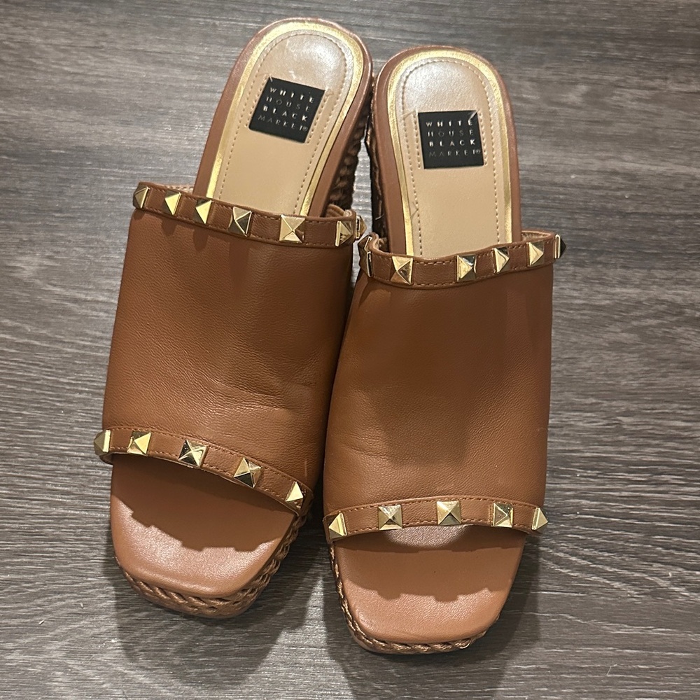White House Black Market Brown Studded Wedge Sandals - Picture 3 of 6